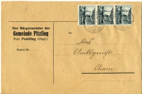 1938, 17., Bf.m. MeF. PEMFLING ÜBER CHAM (OBERPF)(schwach. Handstpl.) nach Cham. Porto: ...