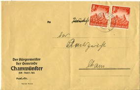 1941, 22.Feb., Bf.m. MeF. CHAM (OBERPF) d(Handstpl.) nach Cham. Porto: RM 0.16.