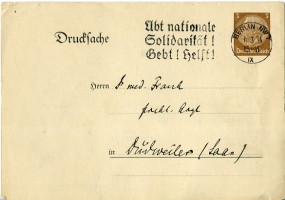 1934, 1.Mrz., 3Pfg.-GA-Kte. BERLIN NW7 IX - ÜBT NATIONALE SOLIDARITÄT! GEBT! HELFT!(Masc...