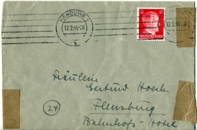 1945, 12.Feb., Faltbf. m. EF. HAMBURG 1 b(Masch.-Stpl.) nach Flensburg. Porto: RM 0.12.