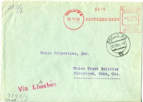 1941, 25.Okt., Bf. BERLIN W8 - DEUTSCHE BANK(rot.Abs.-Freistpl.) über BERLIN W8 qq in ...