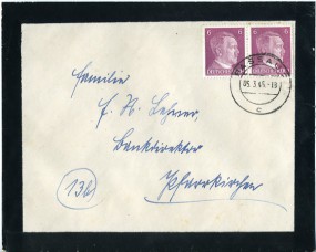 1945, 5.Mrz., Bf.m. MeF. PASSAU 2 c(Handstpl.) nach Pfarrkirchen. Porto: RM 0.12.
