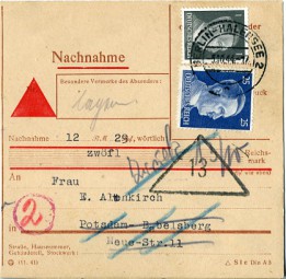 1944, 5.Okt., NN-Kte. m. MiF. BERLIN-HALENSEE 2 e(Handstpl.) nach Potsdam. Porto: RM 0.2...