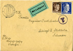 1943, 29.Okt., Lp.-Bf.m. MiF. MOOSACH (B GRAFING) a(Handstpl.) nach Schweden. Porto: RM ...