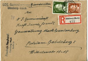 1942, 8.Okt., R-Bf.m. MiF. ODERBERG (MARK)(Handstpl.) nach POTSDAM-BABELSBERG 1 e. Pos...