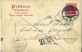 1903, 2.Mrz., 10Pfg.-GA-Kte. HEIDELBERG 1 *d(Handstpl.) nach NICE ARRIVEE ALPES MMES(F...