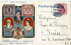 1907, 18.Aug., 10Pfg.-GA-Kte. KARLSRUHE (BADEN) 2 *l(Handstpl.) in die Schweiz. Sonntags...