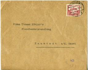 1930, 26.Nov., Bf.m. EF. PFORZHEIM 1 *z(Handstpl.) nach Neustadt. Porto: RM 0.15.