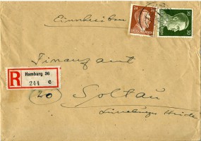 1944, 3.Jul., R-Bf.m. MiF. HAMBURG 36.(Handstpl.) nach SOLTAU (HAN) f. Postlaufzeit: 1...