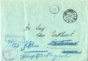 1938, 26.Feb., unfrank.Bf. LÖNINGEN **a(Handstpl.) nach ??. Porto: -. Nachgesandt nach K...