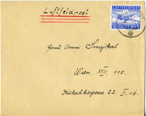 1943, 17.Apr., Lp.-Bf.m. EF. FELDPOST b ---(Feldpost-Handstpl.) nach Wien. Porto: -. Abs...