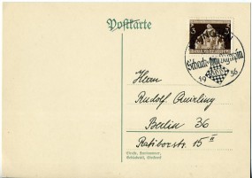 1936, 16.Aug., Drucks.-Kte. m. EF. MÜNCHEN - SCHACH-OLYMPIA 1936(So.-Stpl.) nach Berlin....