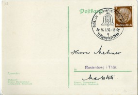 1936, 16.Aug., Drucks.-Kte. m. EF. BERLIN OLYMPISCHES DORF q - XI. OLYMPIADE 1936(So.-St...