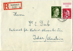 1942, 20.Jun., R-Bf.m. MiF. INNSBRUCK 2 3e(österr. Handstpl.) nach IDAR-OBERSTEIN... P...