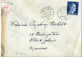 1944, 12.Jun., Bf.m. EF. BADGASTEIN 1 3c(österr. Handstpl.) nach Schweden. Porto: RM 0.2...