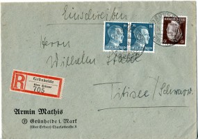 1944, 24.Mai , R-Bf.m. MiF. GRÜNHEIDE ÜBER ERKNER a(Handstpl.) nach TITISEE a. Postlau...