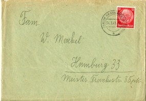 1941, 24.Mrz., Bf.m. EF. CARLOW (KR SCHÖNBERG, MECKL.) a(Handstpl.) nach Hamburg. Porto:...