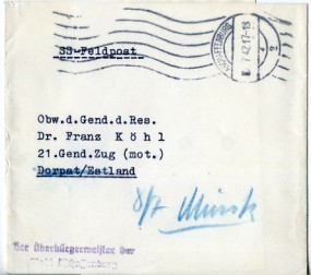 1942, 2.Jul., SS-Feldpost-Streifband. ASCHAFFENBURG 2.(Rollerstpl.) nach Dorpat(Estland)...