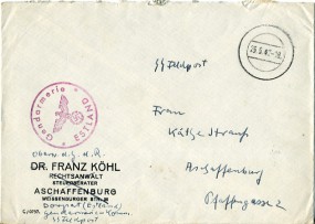1942, 25.Mai , SS-Feldpost-Bf. ..(stumm. Handstpl.) nach Aschaffenburg.