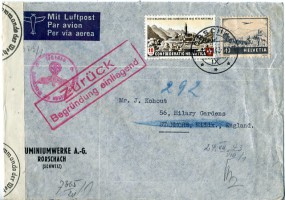 1943, 17.Jul., Lp.-Bf.m. MiF. RORSCHACH IX(Handstpl.) nach Großbritannien. Porto: Fr.0.5...