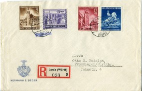 1941, 11.Dez., R-Bf.m. MiF. LORCH (WÜRTT)(Handstpl.) nach TROSSINGEN (WÜRTT). Postlauf...