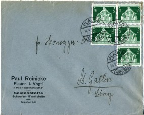 1936, 24.Aug., Bf.m. MeF. PLAUEN (VOGTLAND) m(Handstpl.) in die Schweiz. Porto: RM 0.25....