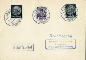 1938, 25.Jun., Drucks.-Kte. m. MiF. LINDAU (BODENSEE) 1(Handstpl.) nach Weingarten. M. H...