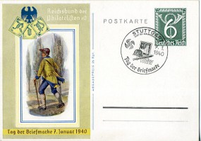 1940, 7.Jan., 6Pfg.-So.-GA-Kte. STUTTGART STADT DER AUSLANDSDEUTSCHEN - TAG DER BRIEFMARK...