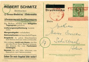 1947, 24.Jul., 5Pfg.-GA-Kte. FRANKFURT (MAIN) 2 - DEUTSCHE POST(rot.Schalterfreistpl.) n...