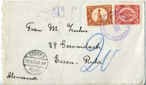 1925, 18.Aug., Bf.m. MiF. CORREOS.. ESCUINTLA(Handstpl.) nach ESSEN 1 PORTO(Deutschlan...
