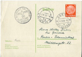 1938, 15.Okt., Kte. m. EF. EGER 2 a WIR SIND FREI!(So.-Stpl.) nach Berlin. Porto: RM 0.0...