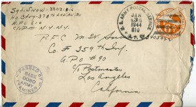 1944, 3.Jan., 6¢-GA-Lp.-Umschlag. U.S.ARMY POSTAL SERVICE A.P.O. 610(Feldpost-Handstpl.)...