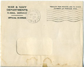 1943, 14.Dez., V-Mail-Bf. U.S.POSTAL SERVICE NO.1(Masch.-Stpl.) nach Muskegon Heights, M...