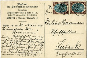 1920, 31.Mai , Kte. m. MeF. IDSTEIN ***(Handstpl.) nach Lübeck. Porto: M 0.30. Abs.: 