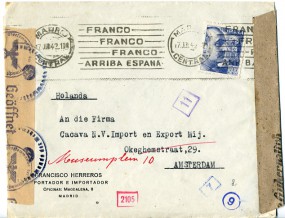 1942, 17.Jul., Bf.m. EF. MADRID CENTRAL - FRANCO FRANCO FRANCO ARRIBA ESPANA(Masch.-Werb...