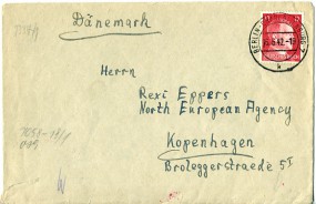 1942, 16.Jun., Bf.m. EF. BERLIN-CHARLOTTENBURG 7 k(Handstpl.) nach Dänemark. Porto: RM 0...