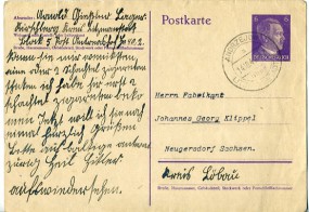 1941, 14.Jan., 6Pfg.-GA-Kte. ANDRZEJOW 1 a ÜBER LITZMANNSTADT(Handstpl.) nach Neugersdor...