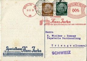 1935, 31.Aug., Kte. BERLIN SW68 - SPEZIALHAUS HANS FARKE FÜR QUALITÄTSNEUHEITEN UND RASIE...