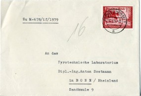 1939, 9.Dez., Bf.m. EF. GABLONZ (NEISSE) 1 a(Handstpl.) nach Bonn. Porto: RM 0.12.