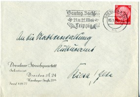 1938, 23.Mai , Bf.m. EF. DRESDEN A24 ma - GAUTAG SACHSEN 21. U. 22.MAI LEIPZIG(Masch.-We...