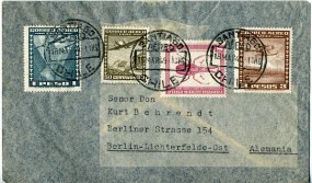 1949, 18.Mrz., Lp.-Bf.m. MiF. SANTIAGO AEREO CHILE(Handstpl.) nach Westdeutschland. Port...