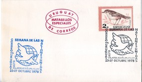 1978, 23.Okt., Umschlag m. EF. CORREO DEL URUGUAY - SEMANA DE LAS NACIONES UNIDAS CLUB FI...