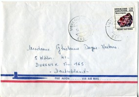 1986, 12.Jun., Lp.-Bf.m. EF. LIBREVILLE.. GABON(Handstpl.) nach Westdeutschland. Porto: ...