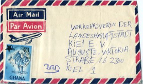 1984, ..., Lp.-Bf.m. MeF. .. GHANA(undeutl.Handstpl.) nach Westdeutschland. Porto: C.4.0...