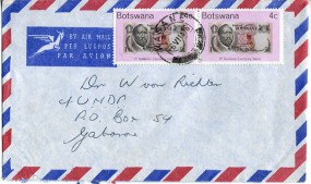1976, 6.Jul., Lp.-Bf.m. MeF. KASANE(Handstpl.) nach Gaborone. Porto: P.0.08.