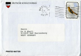 1990, 22.Okt., Drucks.-Bf.m. EF. 3630 WESTVILLE(Masch.-Stpl.) nach Deutschland. Porto: R...