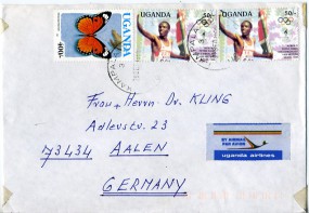 1996, 29.Sep., Lp.-Bf.m. MiF. KAMPALA SO UGANDA(Handstpl.) nach Deutschland. Sonntags ge...