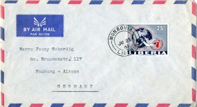 1961, 23.Jun., Lp.-Bf.m. EF. MONROVIA LIBERIA(Handstpl.) nach Westdeutschland. Porto: $0...