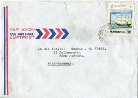 1984, 26.Okt., Lp.-Bf.m. EF. PORT LOUIS MAURITIUS(Handstpl.) nach Westdeutschland. Porto...