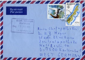 1983, 13.Jul., Lp.-Bf.m. MiF. VICTORIA SEYCHELLES(Handstpl.) nach Westdeutschland. Postl...